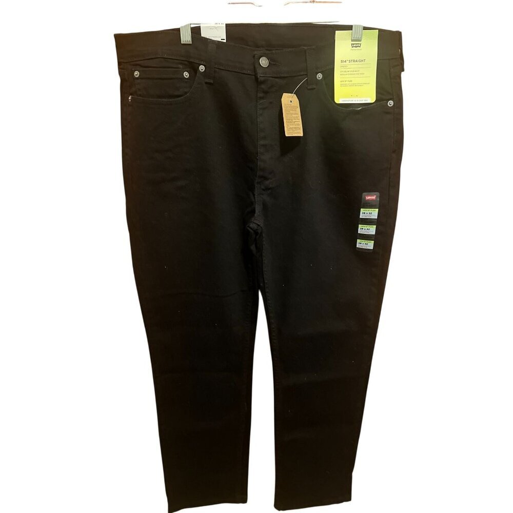 Levis‎ Men's 514 Straight Fit Levis Flex Jeans 38x32 Black Denim